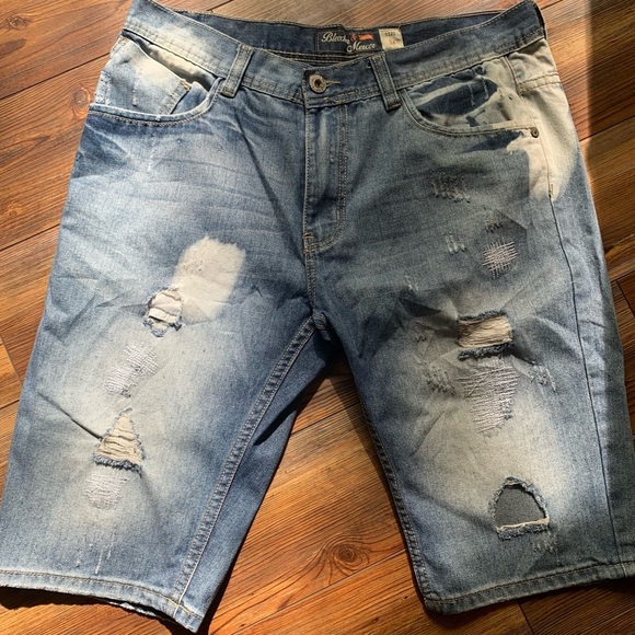 Bleecker & Mercer Mens Blue Distressed Destroyed Jean Shorts Size 34 W Hip Hop - Picture 5 of 14